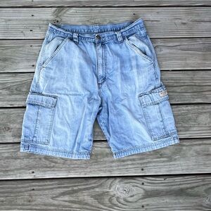 Vintage Wrangler Denim Cargo Shorts Light Wash 90s Y2K Utility Men’s